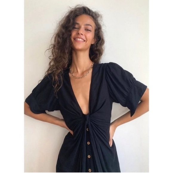 Free People Tie-Neck/Button Front Linen Dress NWOT! - Picture 3 of 9